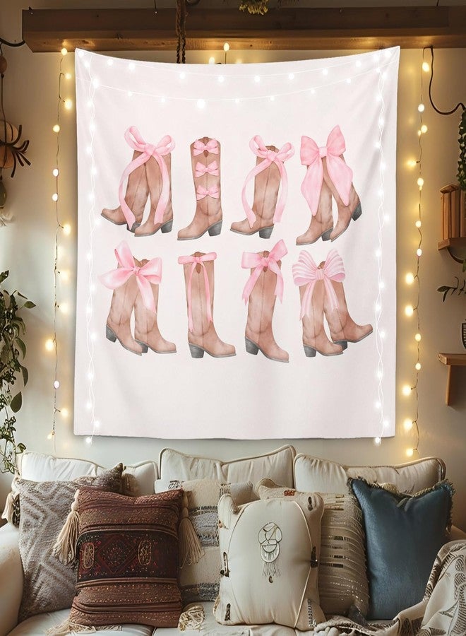 OXW Coquette Cowgirl Bow Tapestry Wall Hanging, Western Cowgirl Wall Art Room Decor for Teen Girls, Pink Bow Decor for Girls Room Women Dorm College Apartment, 50×60 inches - Image 1